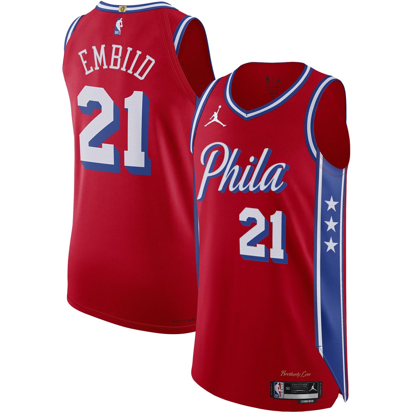 Joel Embiid Philadelphia 76ers Jordans Brand Authentic Player Jersey - Statement Edition - Red